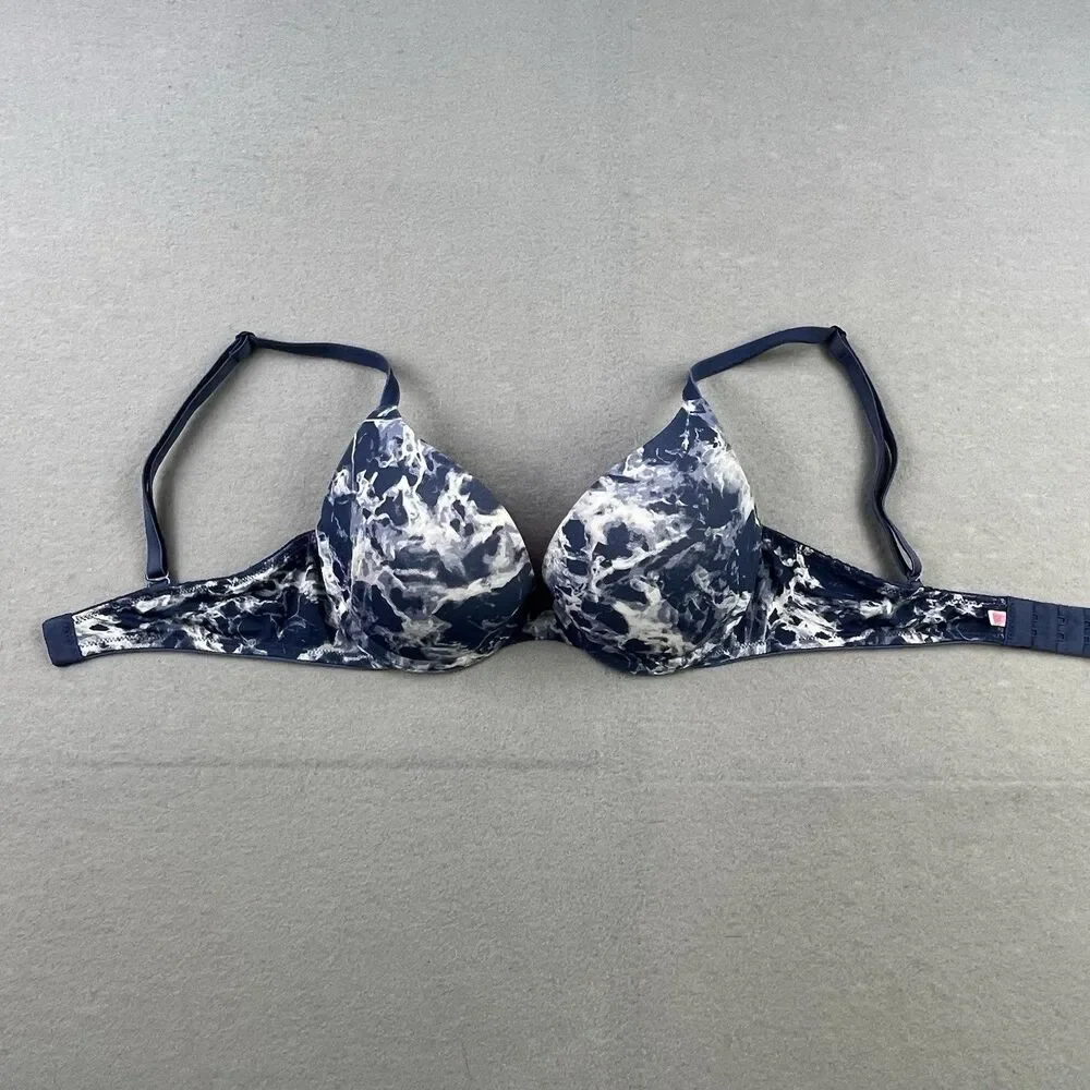Victoria's Secret PINK T-Shirt Bra 32B Blue Tie Dye Lightly Wear Everywhere